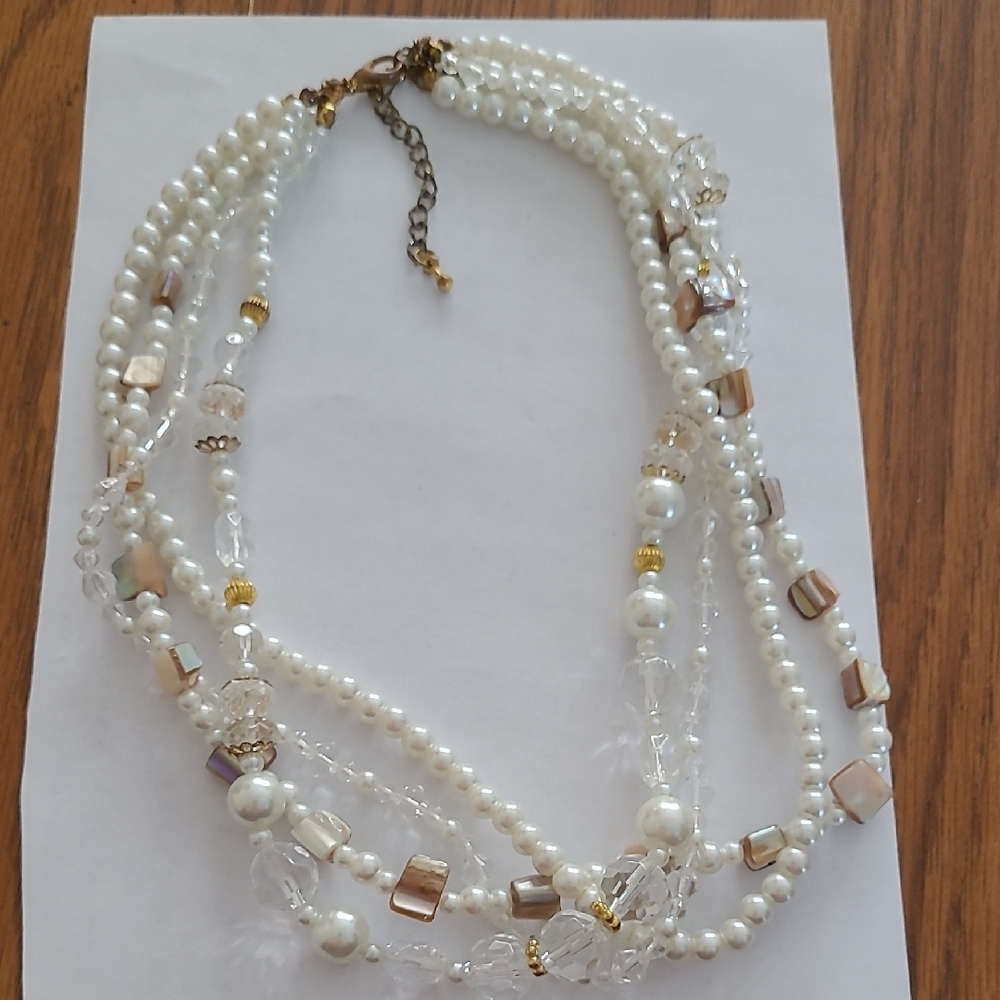 Premier Designs Pearl and Gold Multi-Strand Necklace